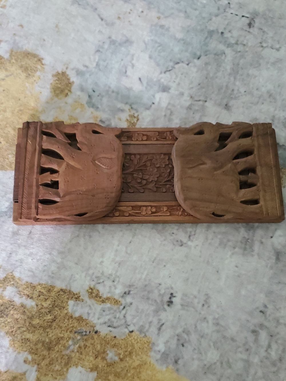 Hand-Carved Wooden Elephant Book/Tablet Stand - Brown